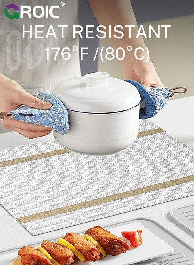 GROIC 7 Pcs Table Flag and Placemat Set, Heat Resistant Waterproof No-Slip Place Mats for Dining Table Kitchen, Washable PVC Table Mats, Restaurant Table Protection, Modern Minimalist Line Decorative Placemats - Image 2